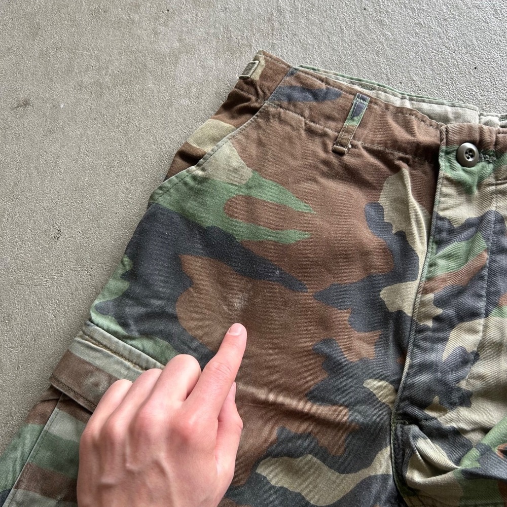 Vintage 80s US Army Cargo Pants Size 30x30 Brown Green Woodland Camo Trousers - Picture 8 of 11